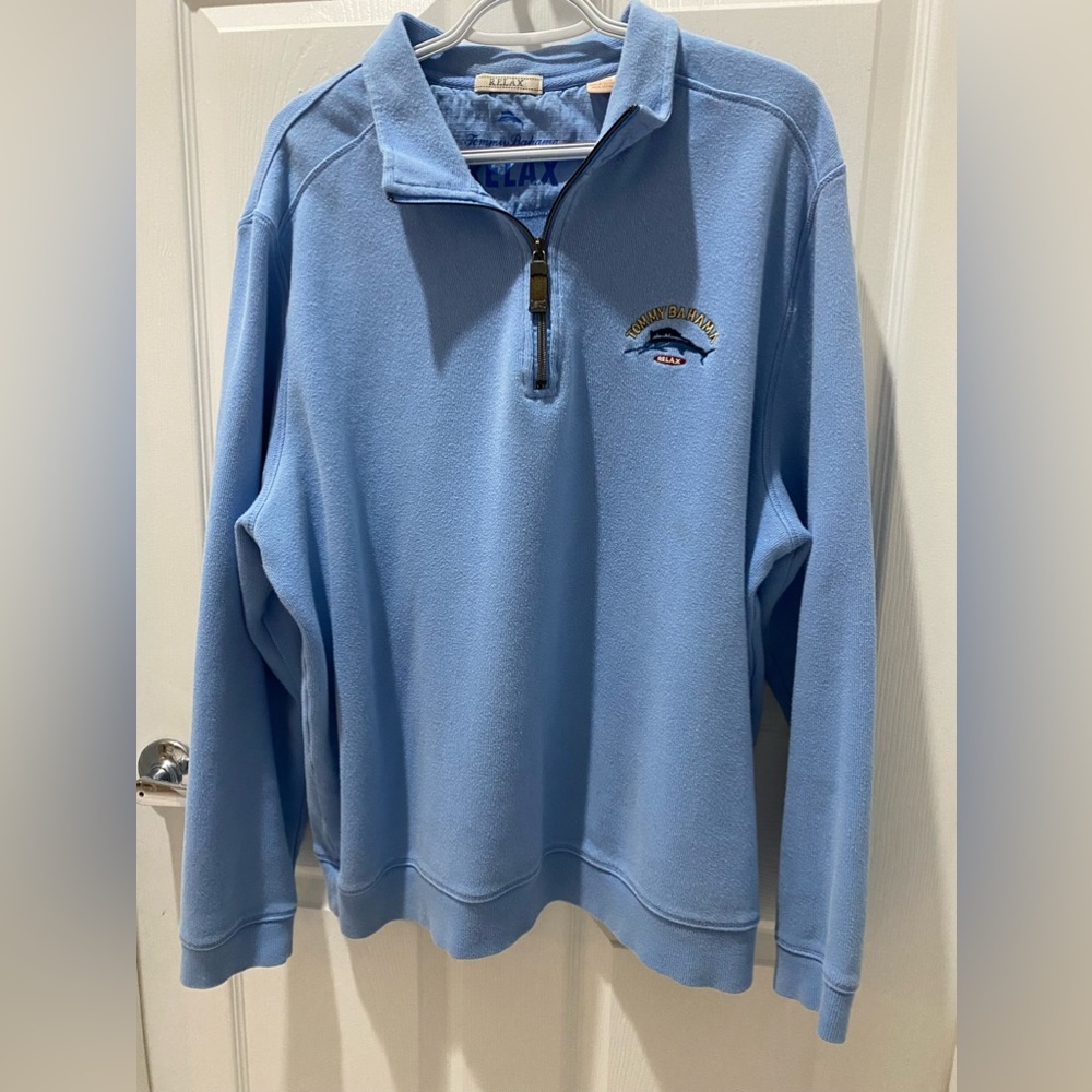 Tommy Bahama Men’s XL Zip Up Sweater. Has a very light stain on front.